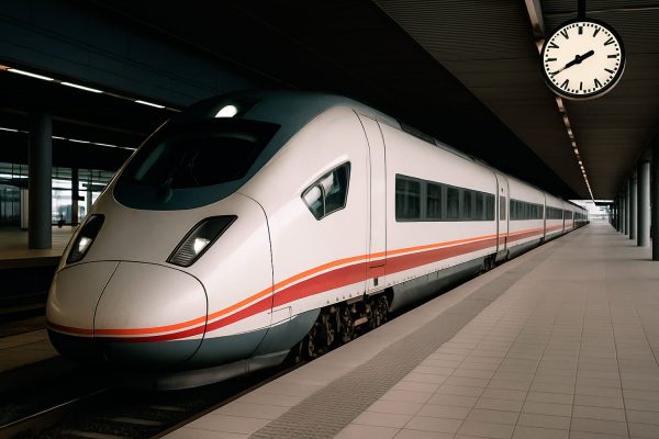 un tren de alta velocidad detenido en una estación