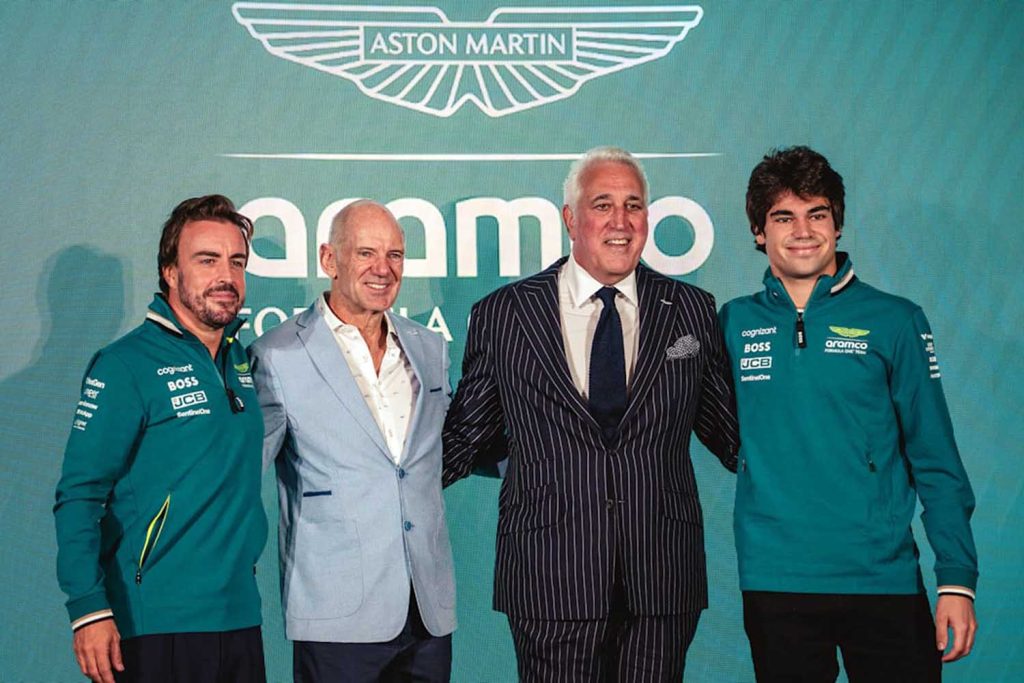 Fernando Alonso, Adrian Newey, Lawrence Stroll y Lance Stroll